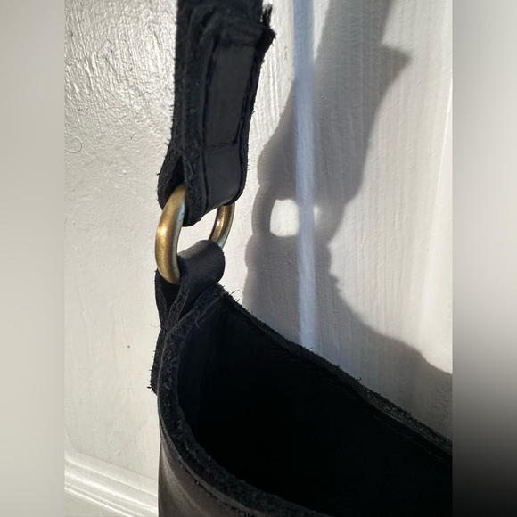 MARGOT Black Genuine Leather Chevron Hobo Bag Purse Adjustable Strap North/South - Picture 11 of 16